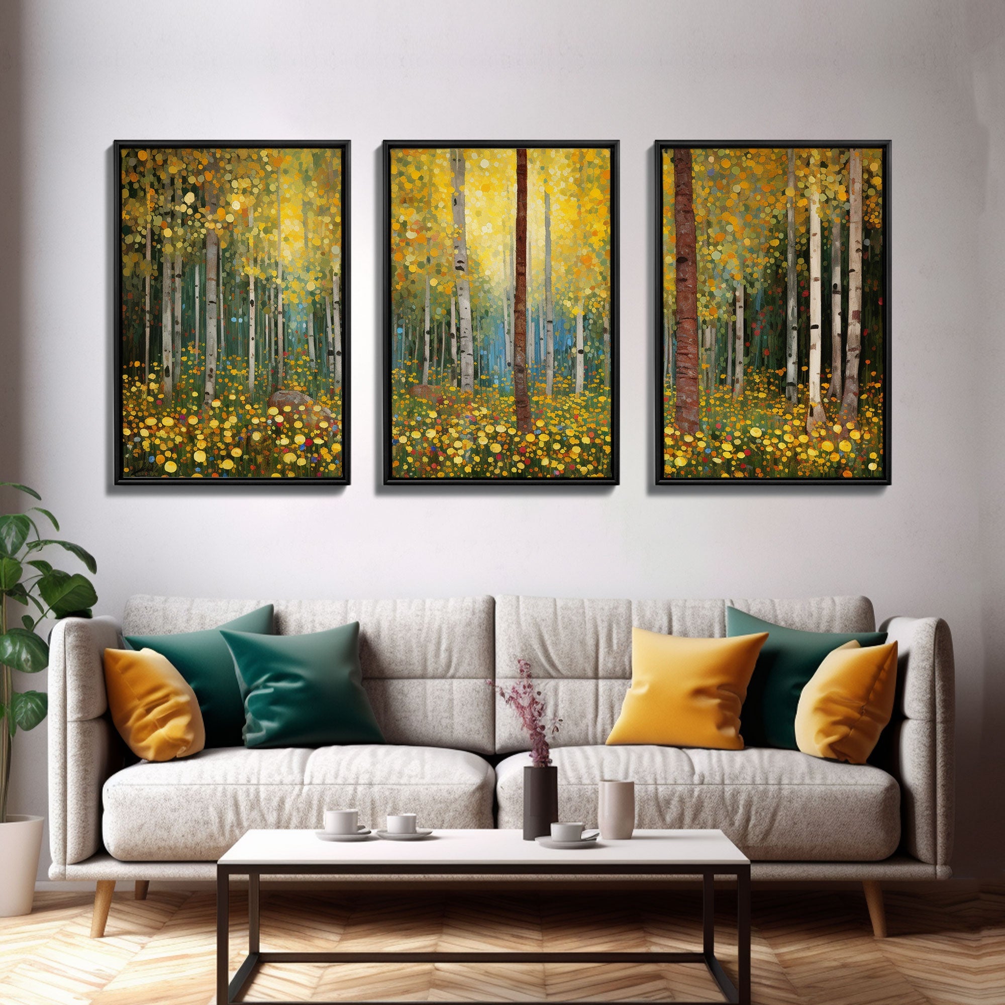 Forest Wall Art - Trees Art Print - Wildflowers - 3 Piece Wall Art in Multiple Sizes