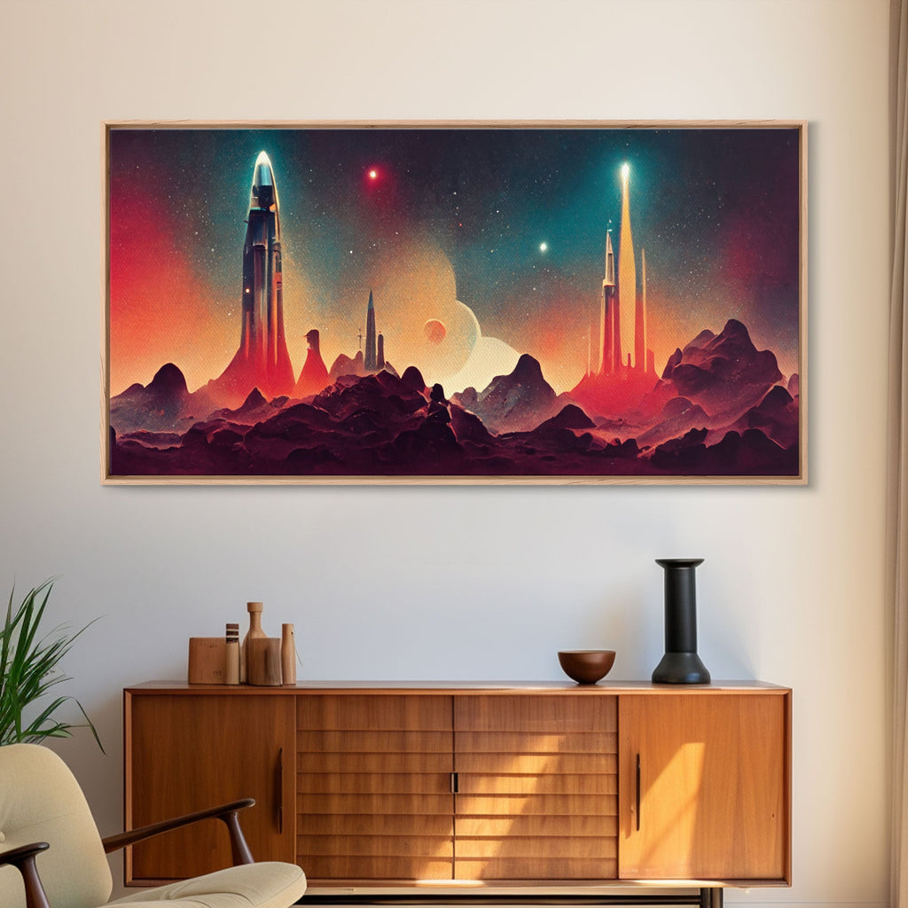Art Deco Style Space Canvas Print with Space Ship