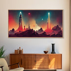 Art Deco Style Space Canvas Print with Space Ship