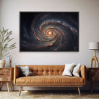 Distant Spiral Galaxy in Watercolor - Framed Canvas Space Art Print