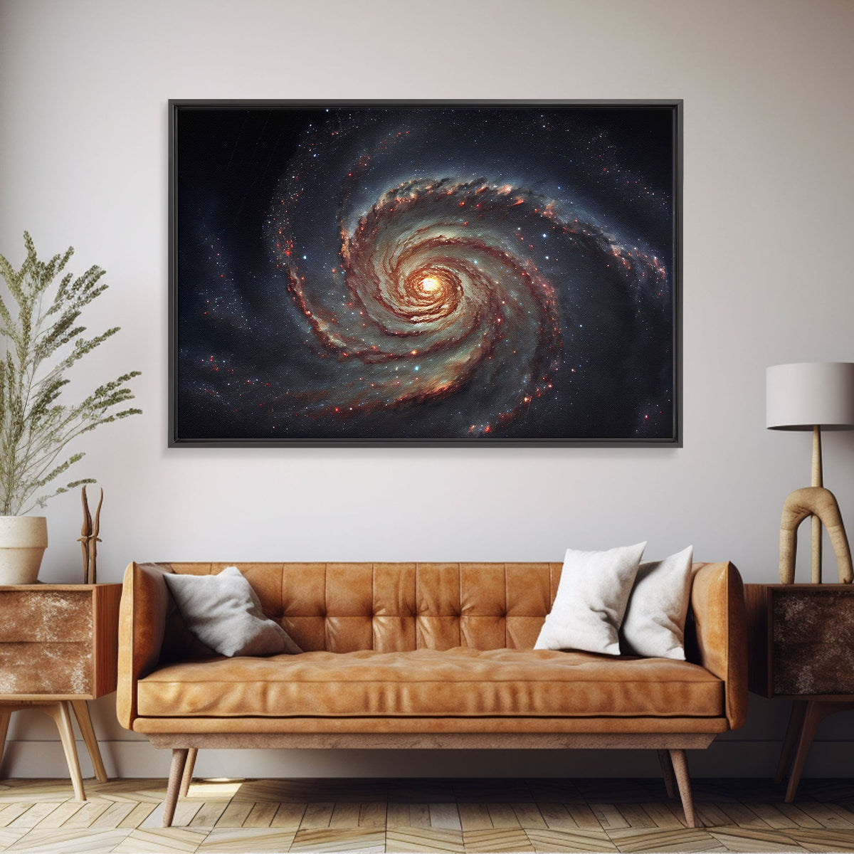 Distant Spiral Galaxy in Watercolor - Framed Canvas Space Art Print