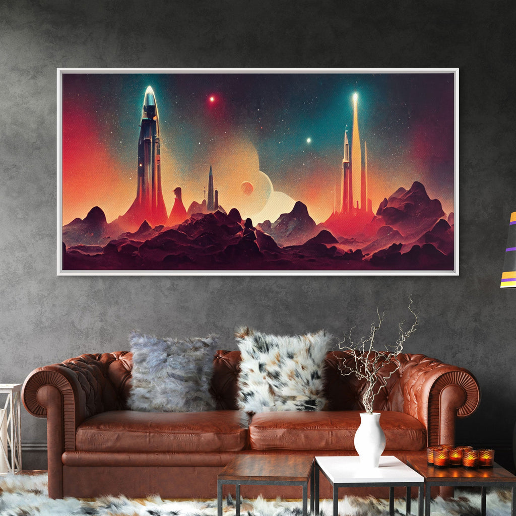 Art Deco Style Space Canvas Print with Space Ship