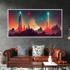 Art Deco Style Space Canvas Print with Space Ship