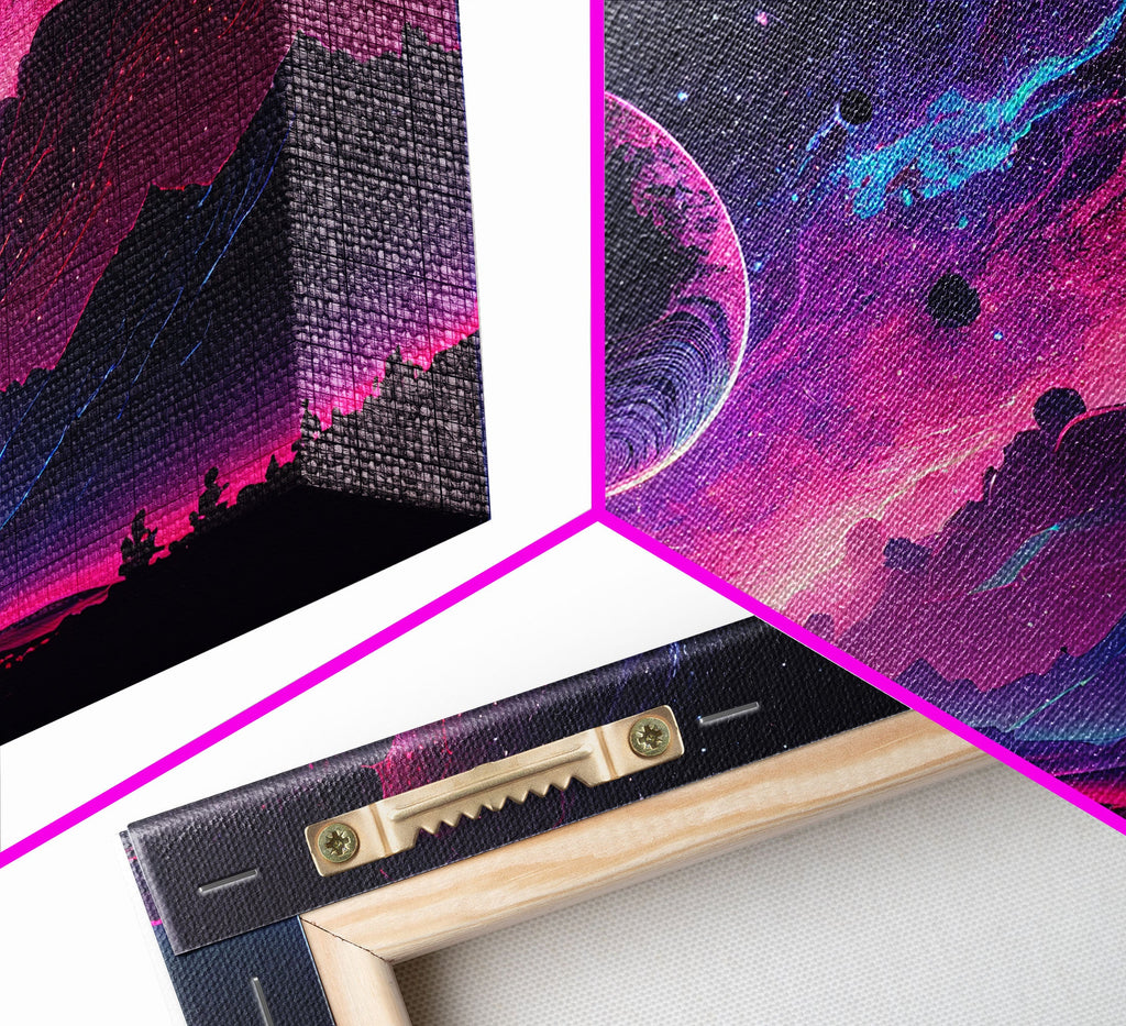 Alien Planet Fantasy Landscape Mountains Pink Voilet Fine Art Print, Wall Art Print, Wall Poster, Wall Décor