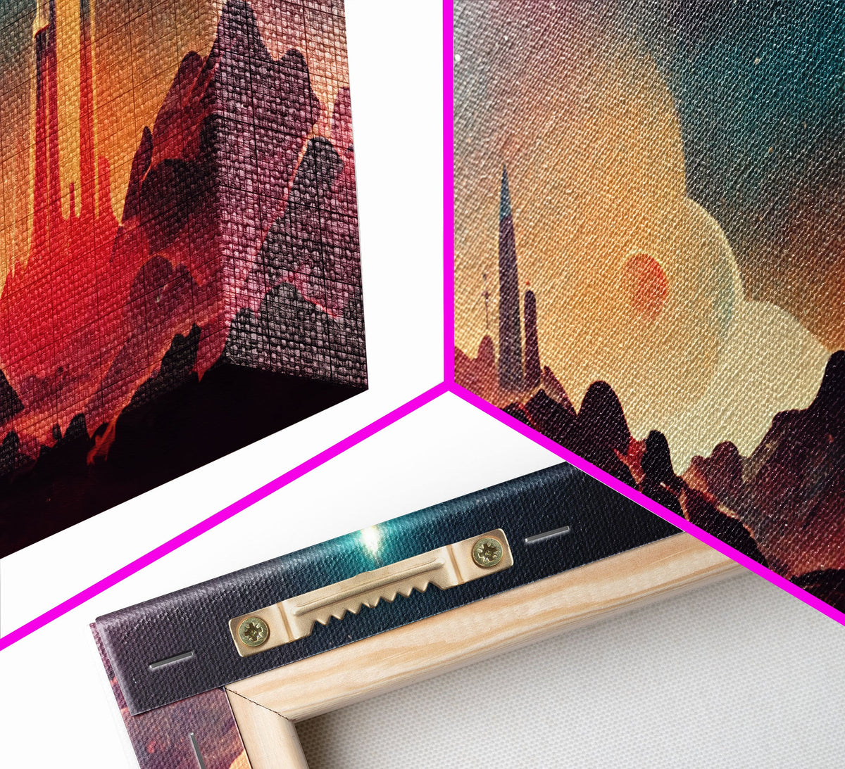 Art Deco Style Space Canvas Print with Space Ship