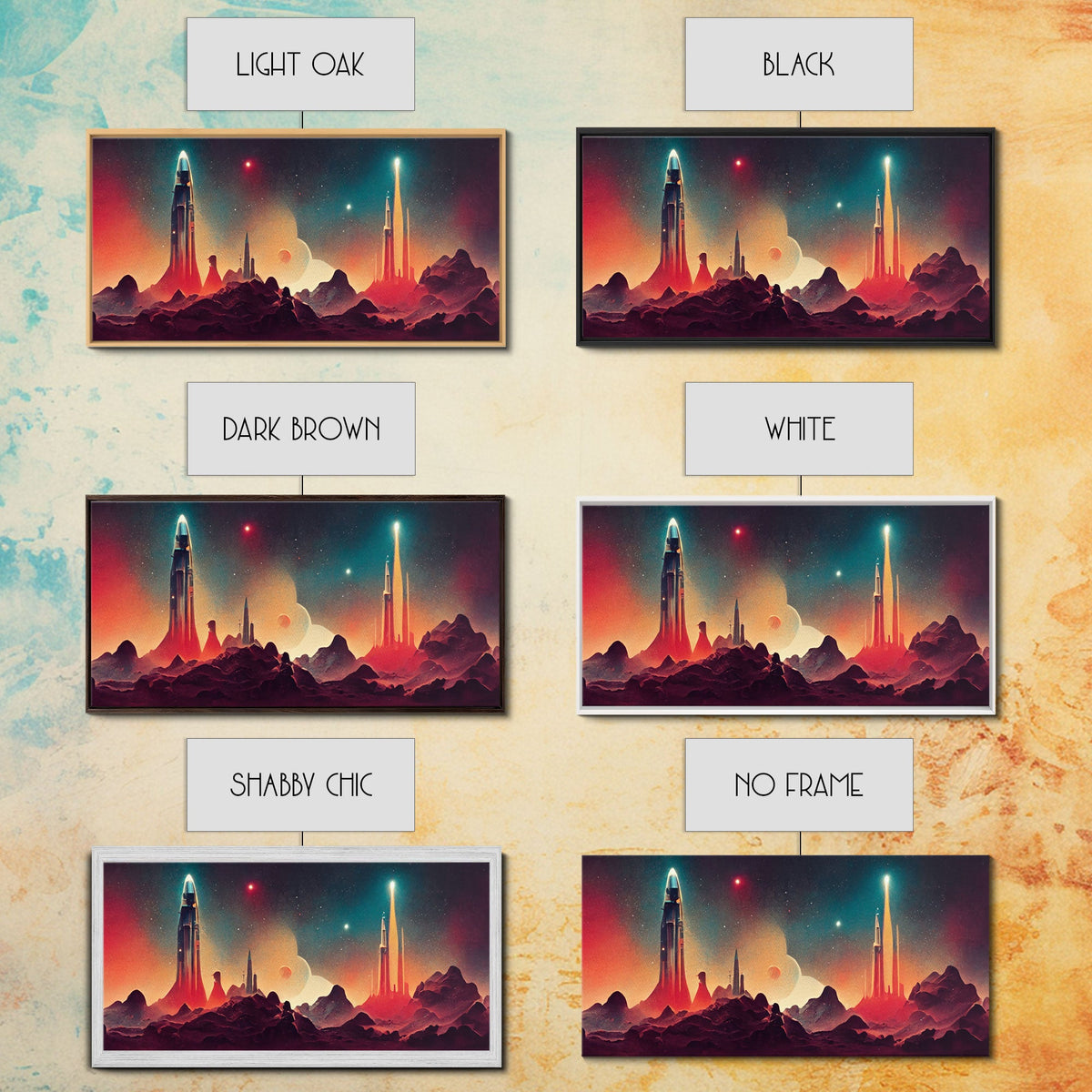 Art Deco Style Space Canvas Print with Space Ship