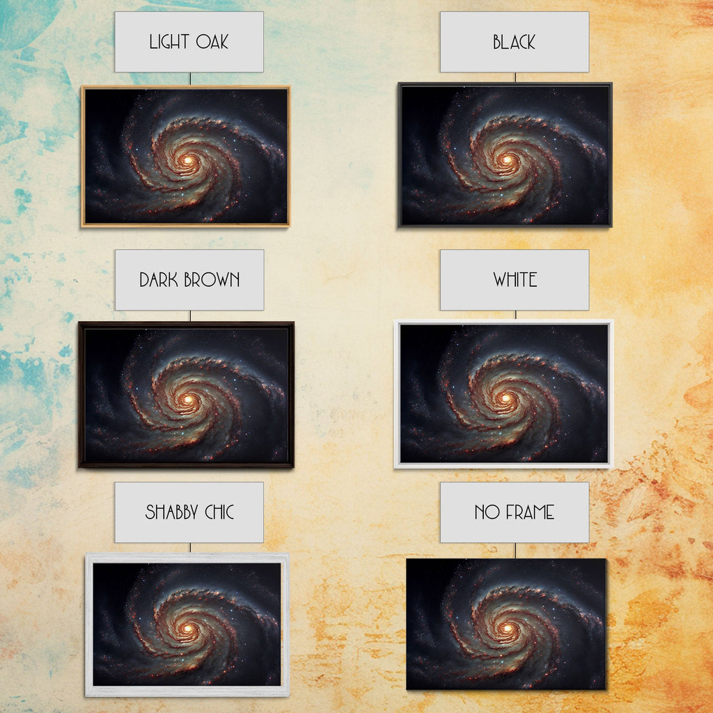 Distant Spiral Galaxy in Watercolor - Framed Canvas Space Art Print