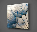 Blue dandelion seeds with dewdrops, abstract wall art for home decor
