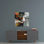Abstract cat painting with bold colors, modern wall art for living room decor