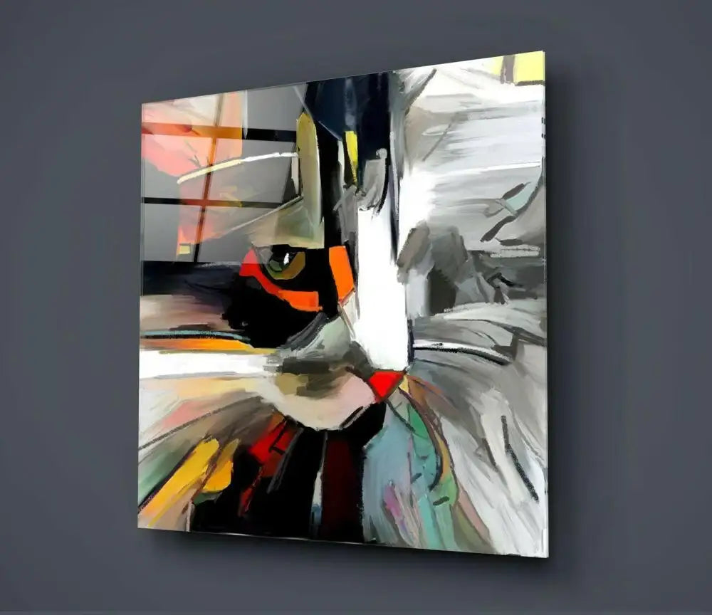 Abstract cat painting with bold brushstrokes and vibrant colors for modern wall art decor