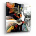 Vibrant abstract cat painting with bold colors for modern home decor