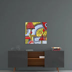 Vibrant abstract art with geometric patterns and bold colors, perfect for modern home decor.