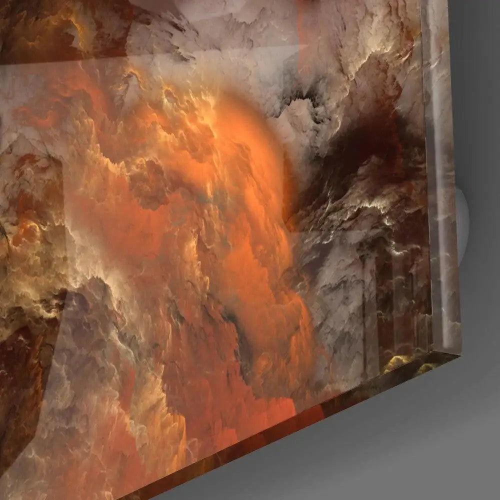 Vibrant abstract art with fiery orange and gray clouds, perfect for modern home decor