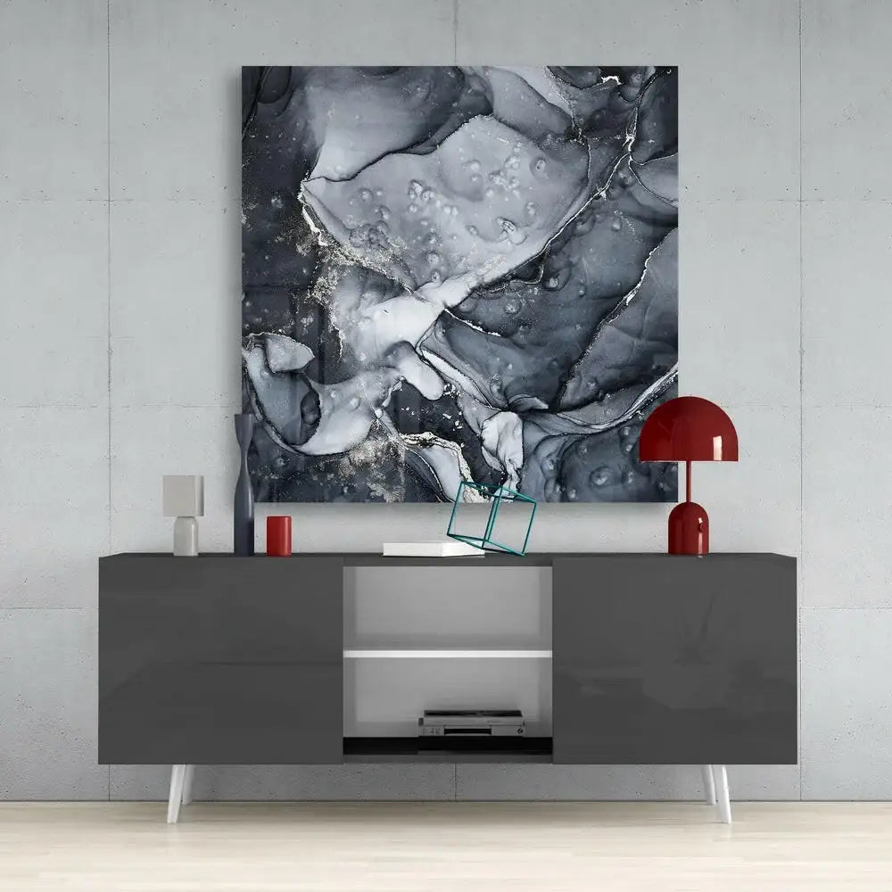 Abstract black and white wall art with gold accents, modern living room decor