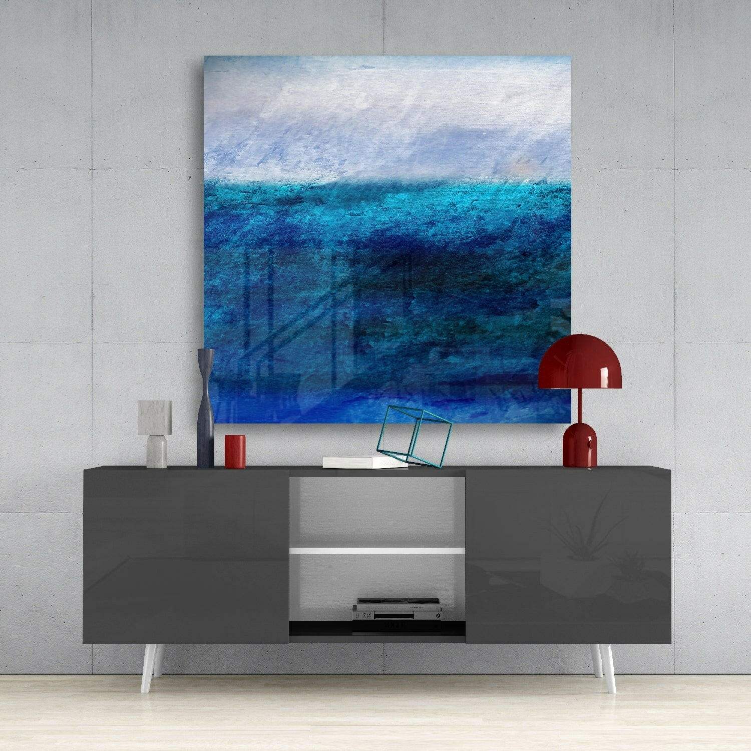 Abstract blue ocean artwork for modern living room wall decor