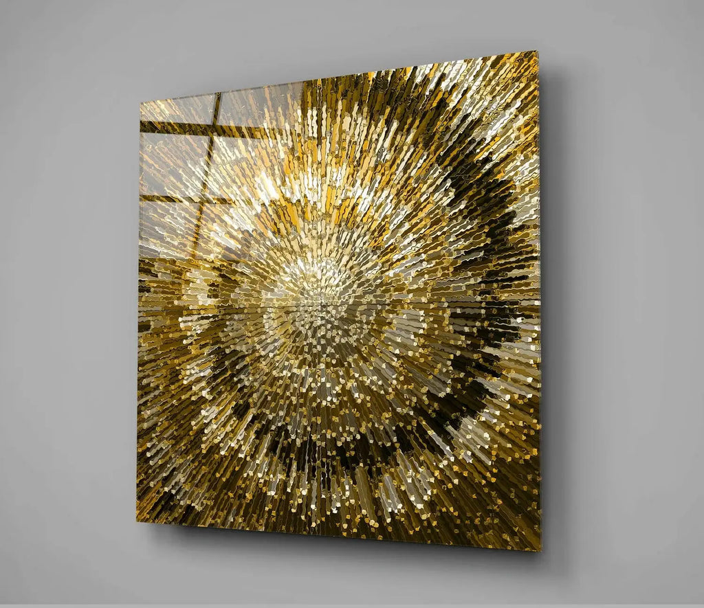 Golden abstract art with radiant burst pattern for modern home decor