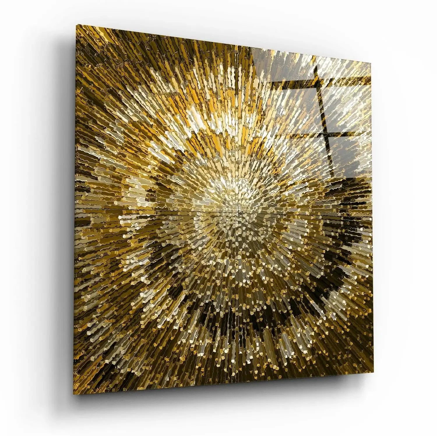 Golden abstract art with radiant burst pattern for modern home decor