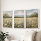 Neutral Meadow Wildflowers Wall Art. Set of 3 Nature Prints